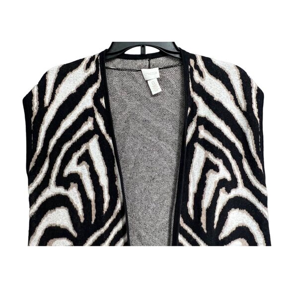 Chicos Maggie Duster Womens Small Black Tan Zebra Open Sweater Vest Lightweight - Picture 3 of 16